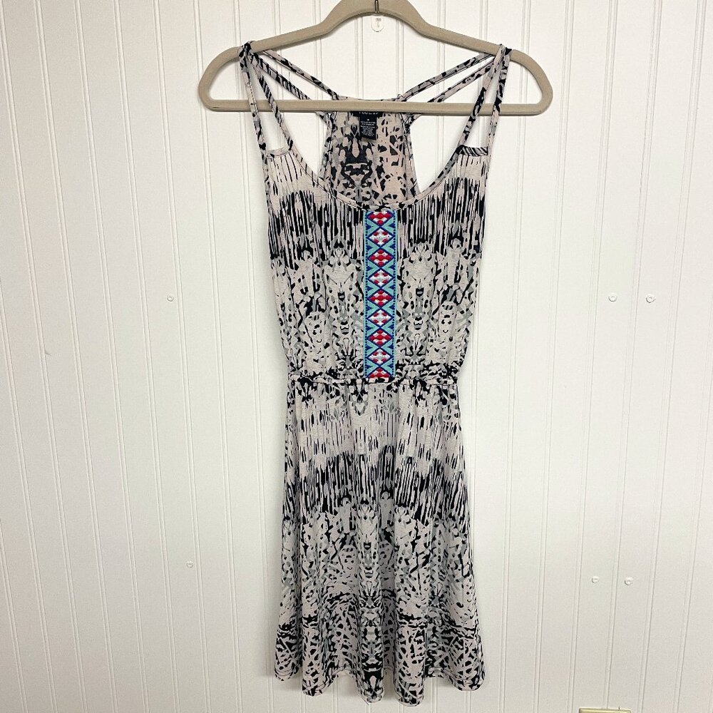 Rue 21 Aztec Pattern Black White Jr’s Dress Sz S Racerback Straps Embroidery Y2K